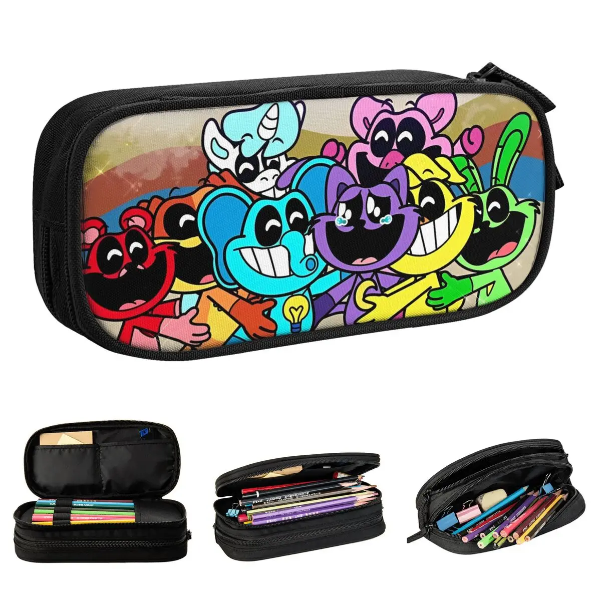 grande capacidade estojos de lapis para estudantes pen holder bags sorrindo catter jogo gato roxo material escolar presente 01