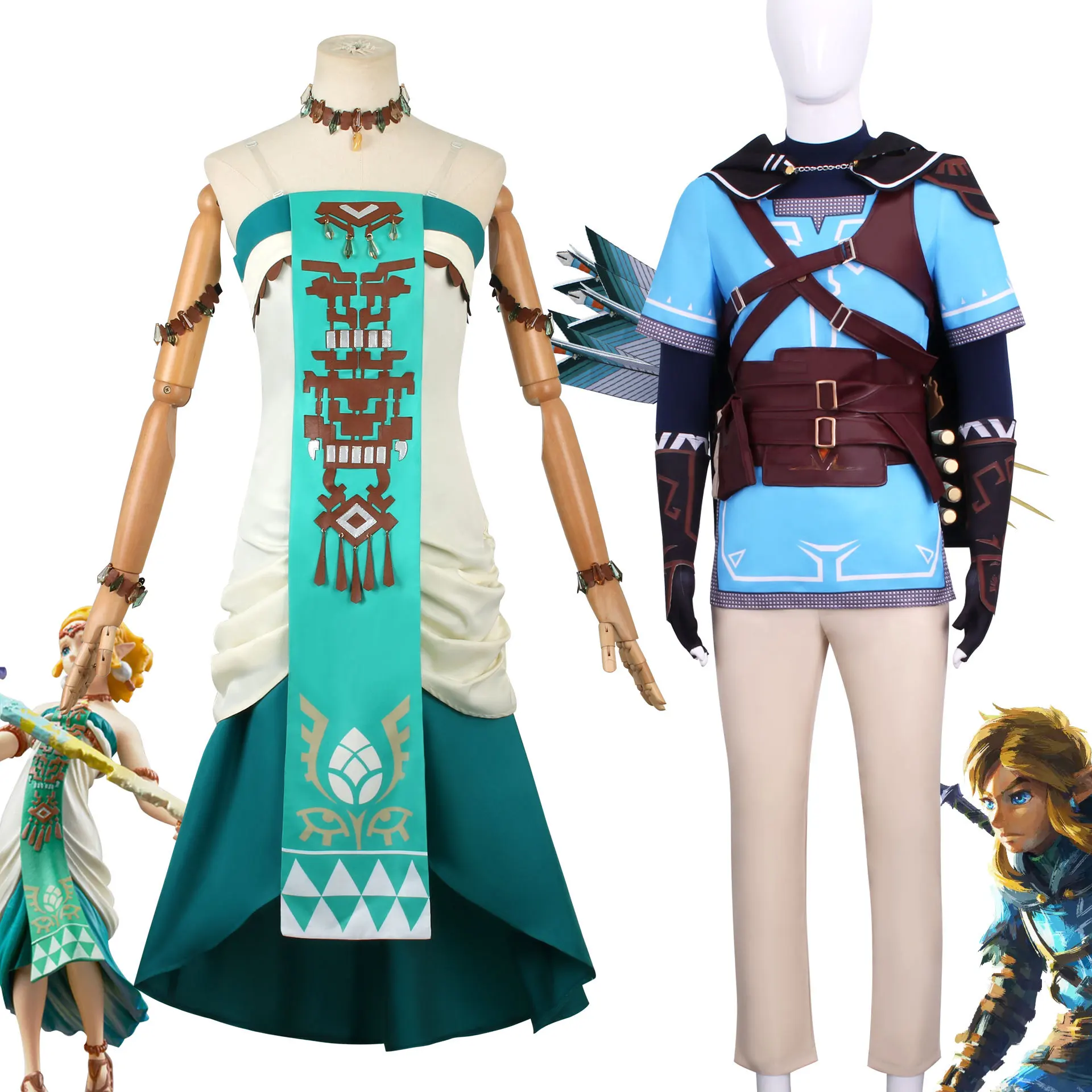 

Game Tears Link Zelda Cosplay Costume Full Set Halloween Carnival Party Anime Link Cloak Shirt Wig Pig head cover Korok doll cos