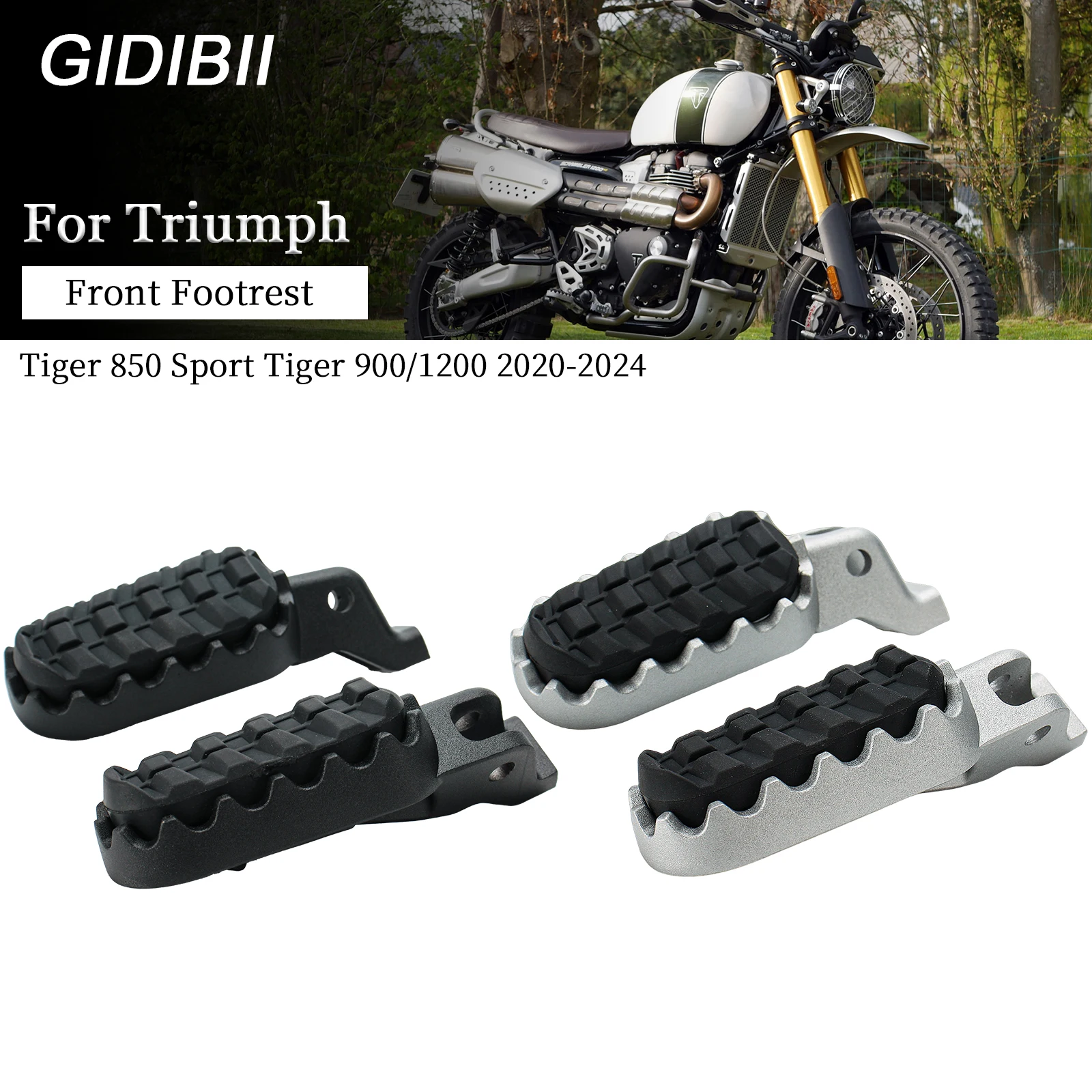 

1 Pair Black/Silver Front Footrest Compatible With Triumph Tiger 850 Sport Tiger 900/1200 Scrambler 1200XC XE 2020-2024 Rider