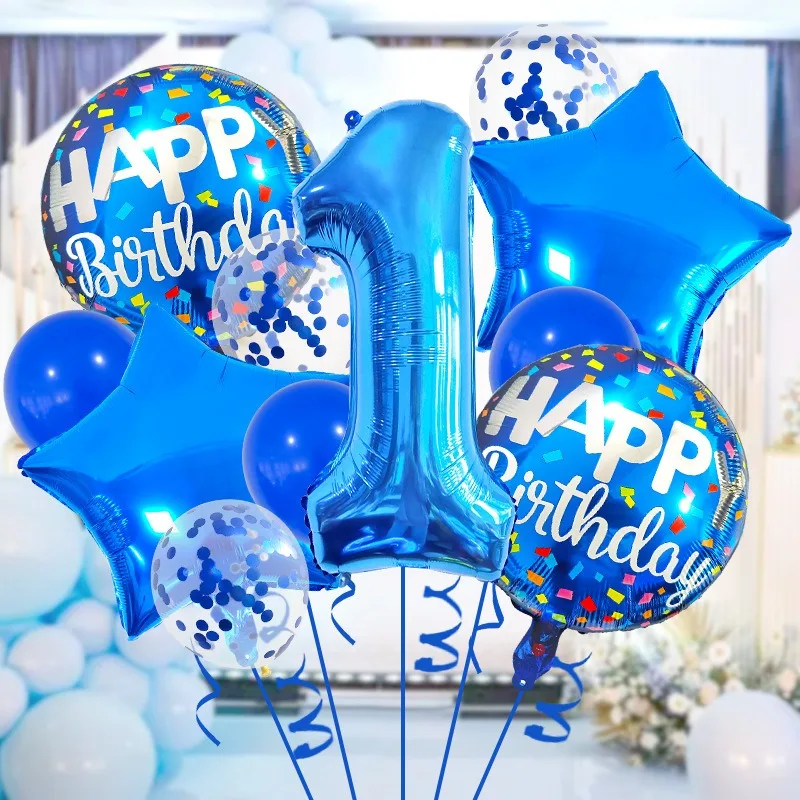 Blue Number Metallic Balloons Set Star Balon Sea Animal Mermaid Theme Space Theme Happy Birthday Balloon Kids Favor