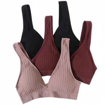 Reggiseni senza cuciture per donna Reggiseno sportivo a costine V profondo Reggiseno femminile senza ferretto Intimo imbottito Bralette senza schienale Lingerie sexy