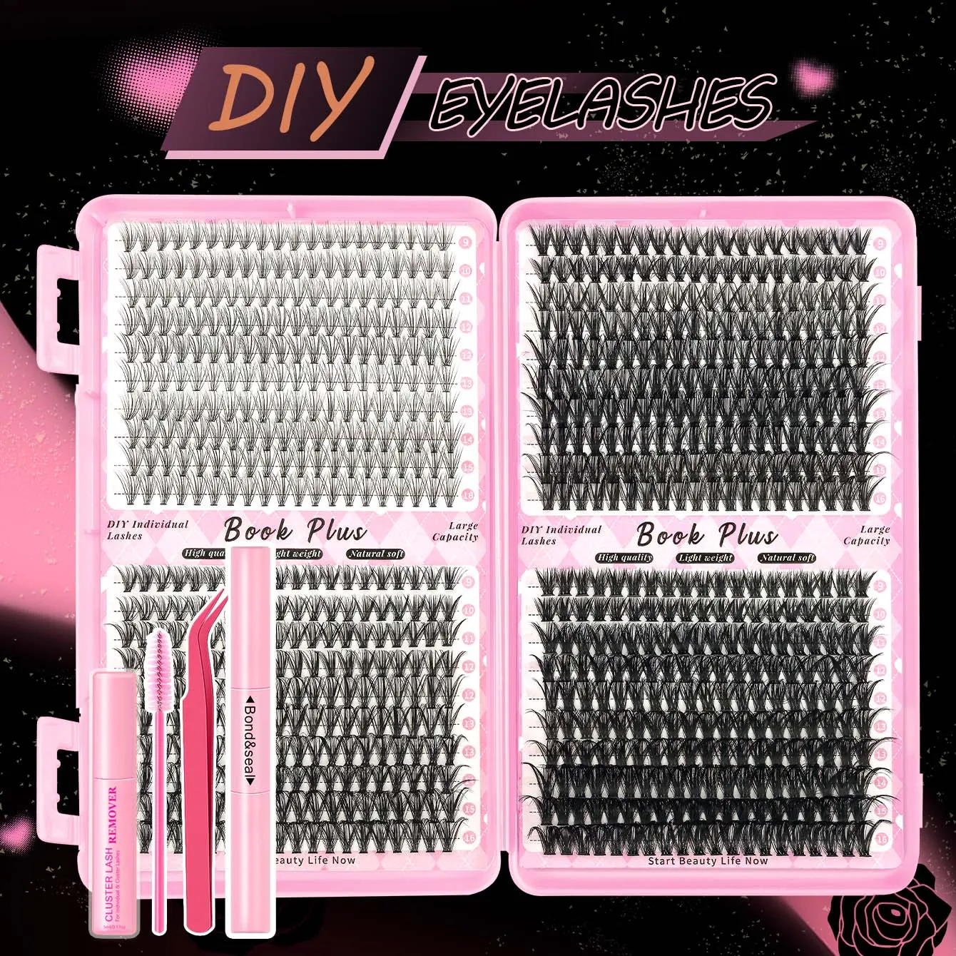 800 قطعة - كتيب رموش عنقودية عالية السعة مع أدوات تطبيق، مثالي للحفلات والمراحل والاحتفالات الاحتفالية الأخرى