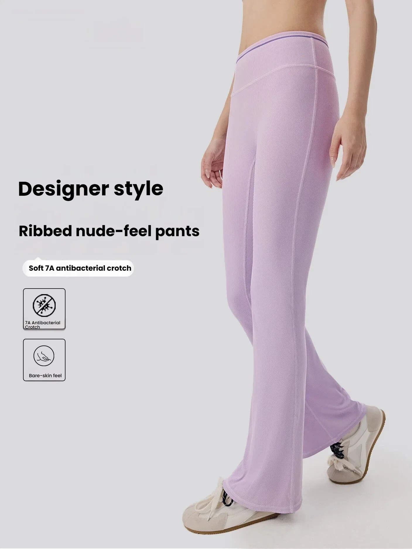 High Waist Ribbed Yoga Flare Pants Women 7A Antibacterial Crotch Seamless Sport Leggings Butt Lifting Contrast Color Trousers