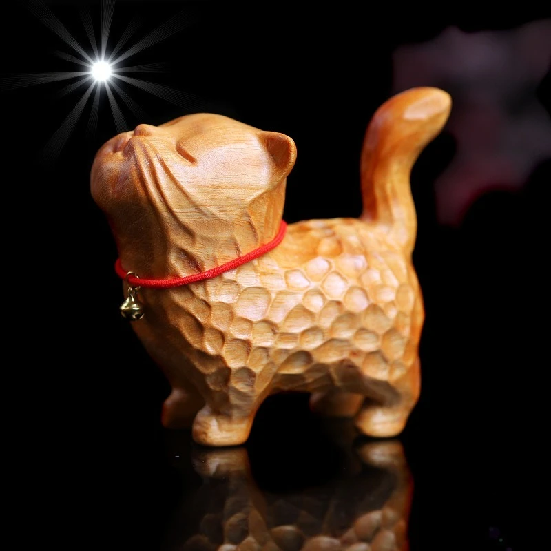 Golden Sandalwood Proud Cat Solid Wood Cat Cartoon Cute Gift Relatives Wood Carving Cat Internet Celebrity Cat