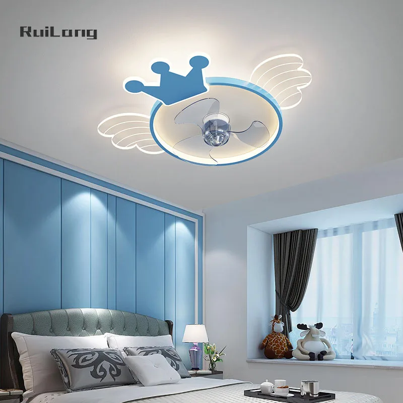 Children Ceiling Fan With Light For Kids Room Girls Princess Bedroom Ceiling Fan Lamp Angel Crown Chandelier With Fan And Remote