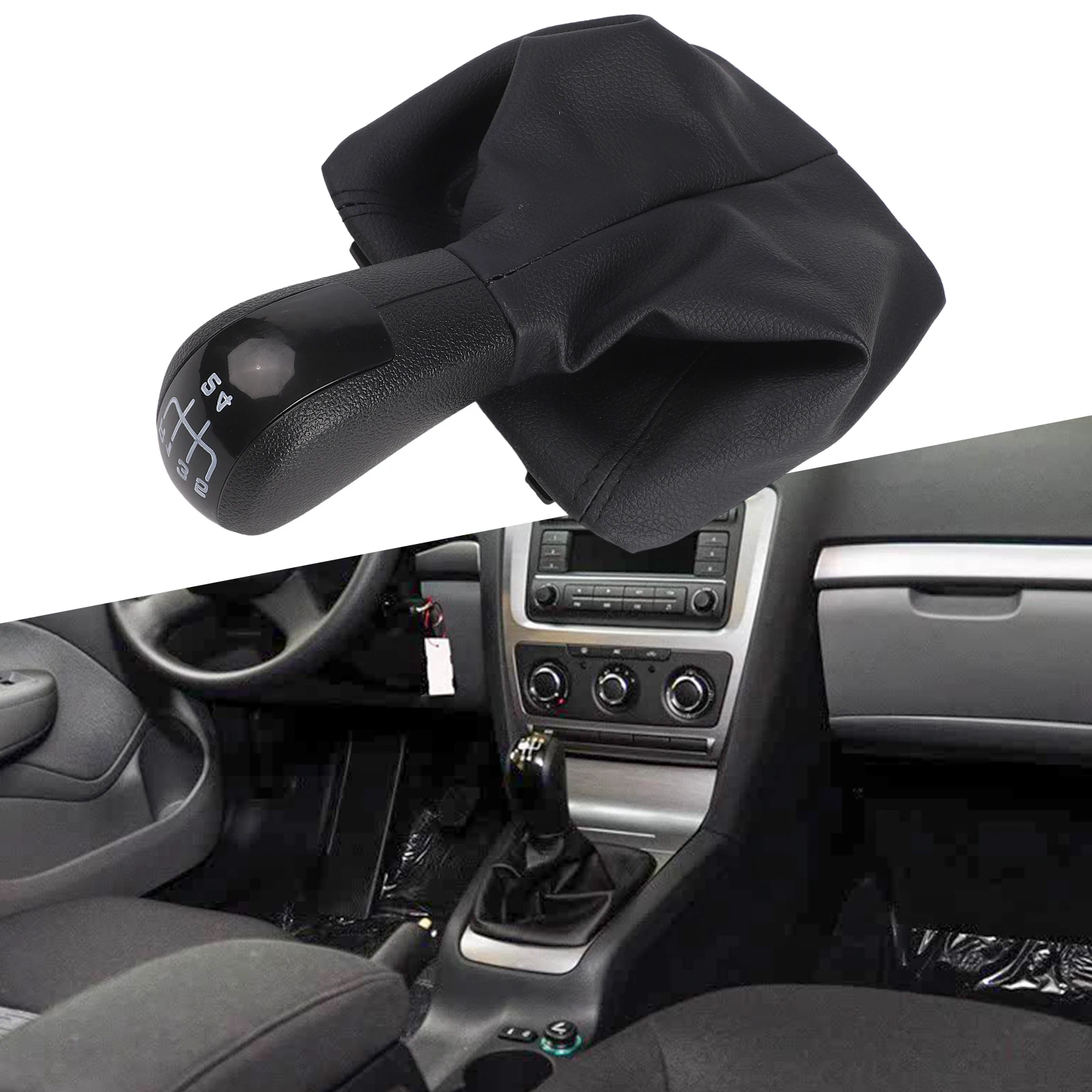 

5-скоростная ручка переключения передач, кожаный ботинок, обновление автомобиля, простая установка, совместимость с деталью OEM, пластик и кожаный материал