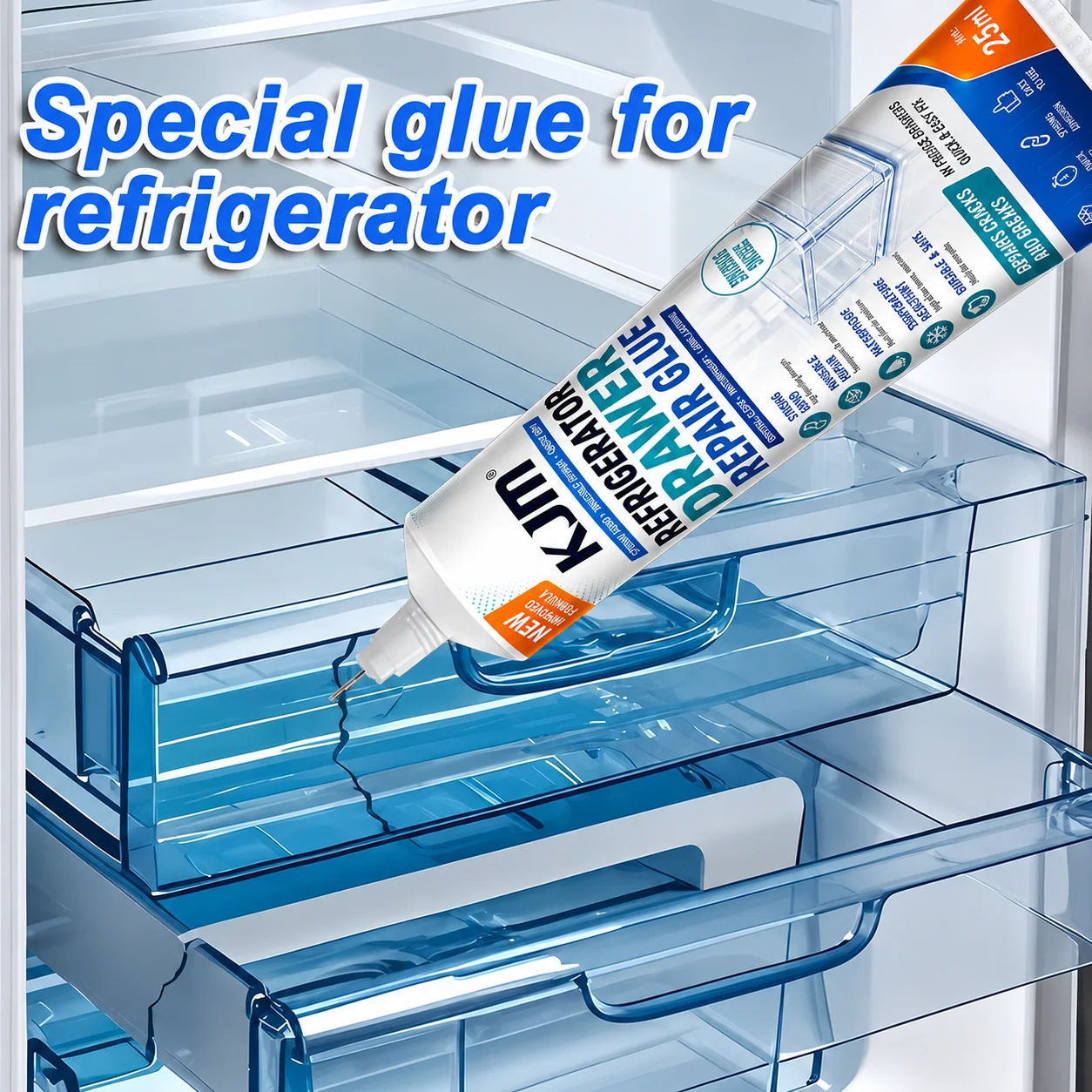 KJM Special Refrigerator Repair Glue 25ml Low Temp Clear Adhesive For Fridge Drawer Freezer Storage Box Plastic Crack Fix Glue