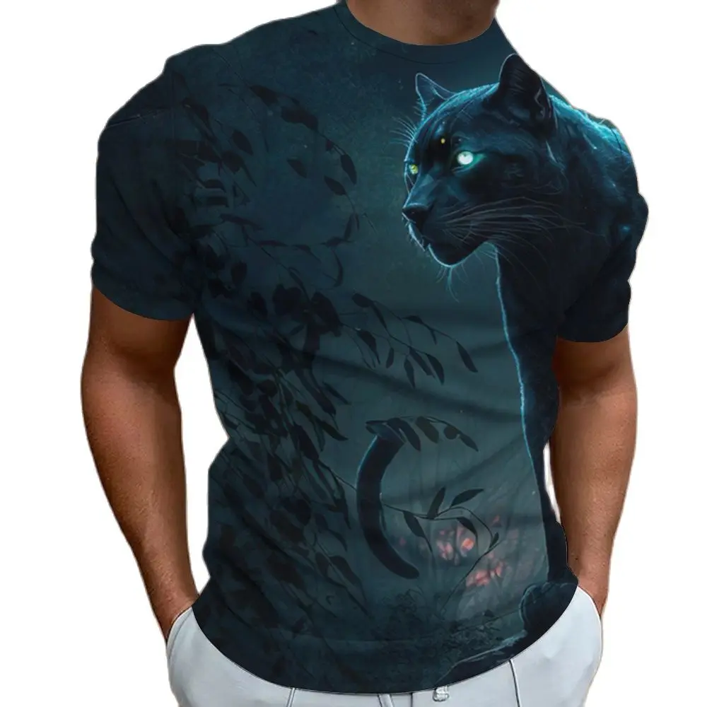 Camisetas de manga corta con estampado de leopardo en 3D para hombre, ropa holgada de gran tamaño con personalidad, a la moda