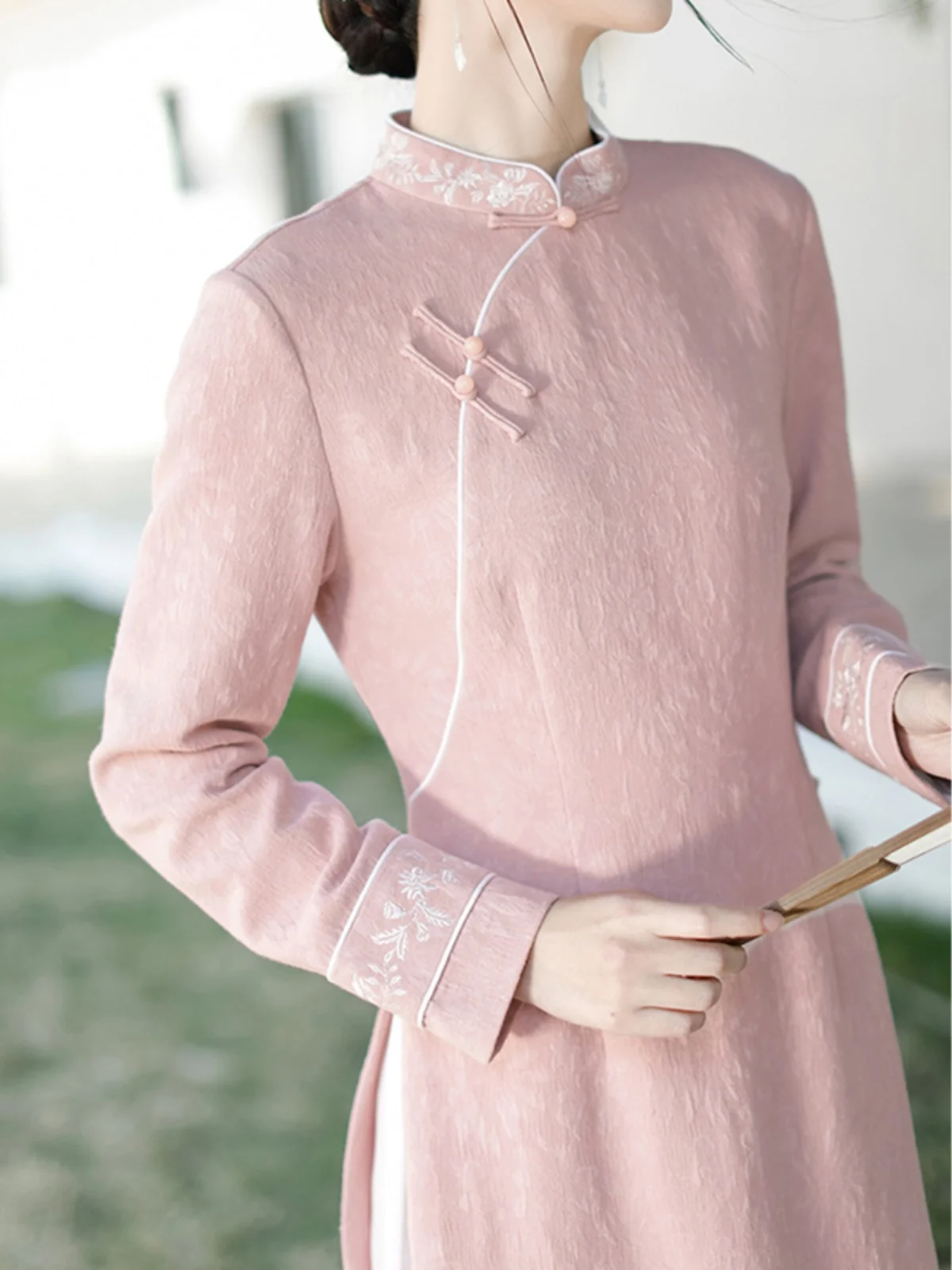 

Retro Chinese Sle Cotton Linen Tea Dr Women's Autumn Winter Zen Sle Long Sve Midi Qipao Dr Traditional Chinese F...