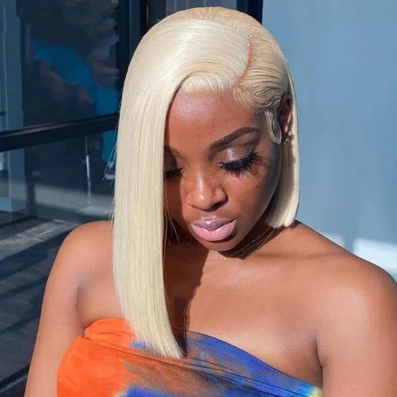 

13x4 Blonde 613 Short Straight Lace Bob Wigs Human Hair 180% Density 13x4 Transparent Lace Front Human Hair Wigs For Black Women