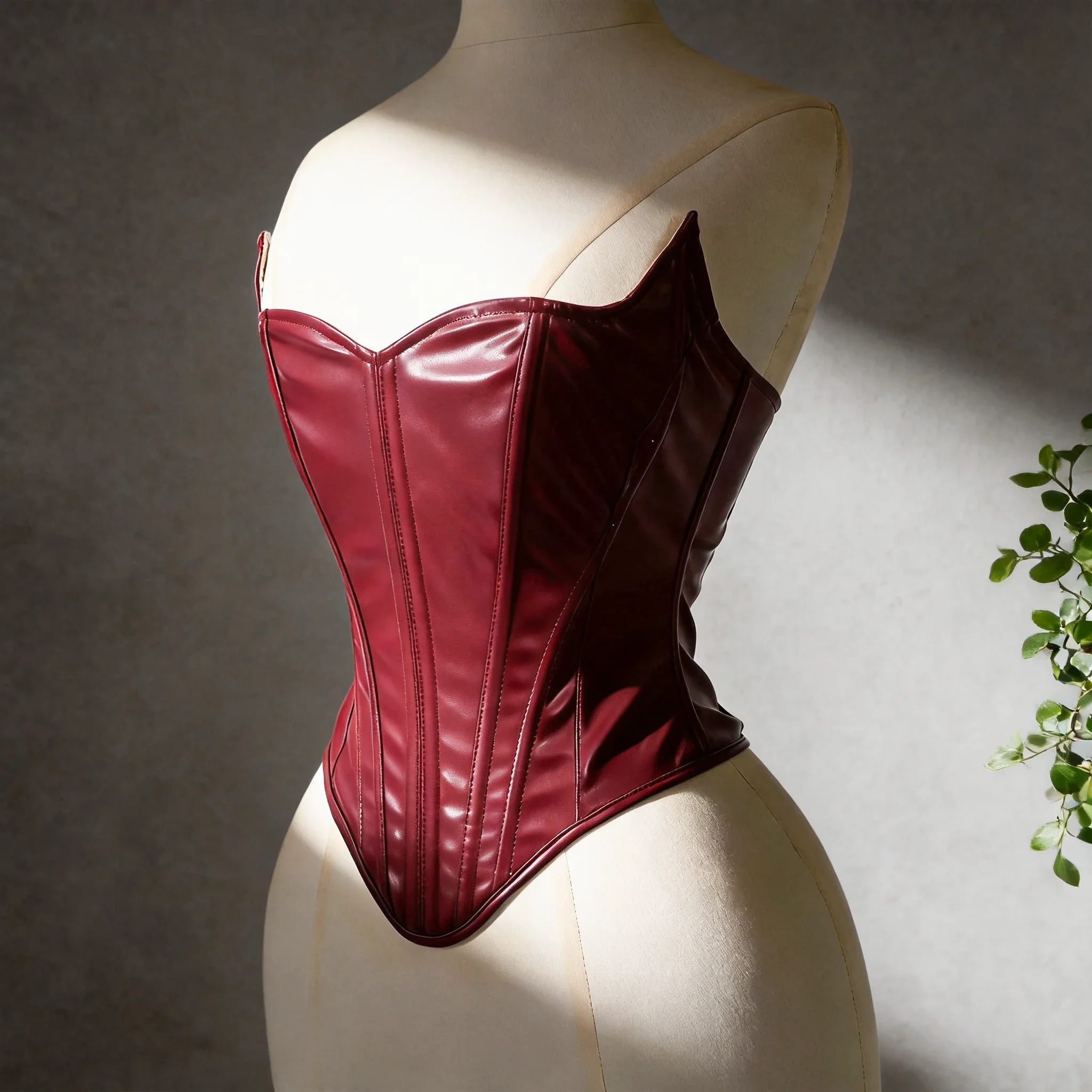 Women Fancy Overbust Corset Bustier Lace Up Boned Shaping Tops Double Layer Bodice PU Leather Waist Trainer Stage Costume