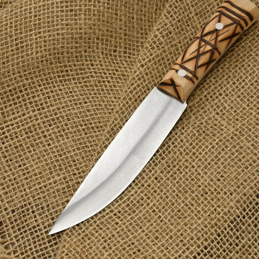 

5.5 Inch Utility Knife Artillery Steel 3-layers Clad Steel Blade Wood Handle Slicing Cleaver Barbecue Handmade Kitchen Knife