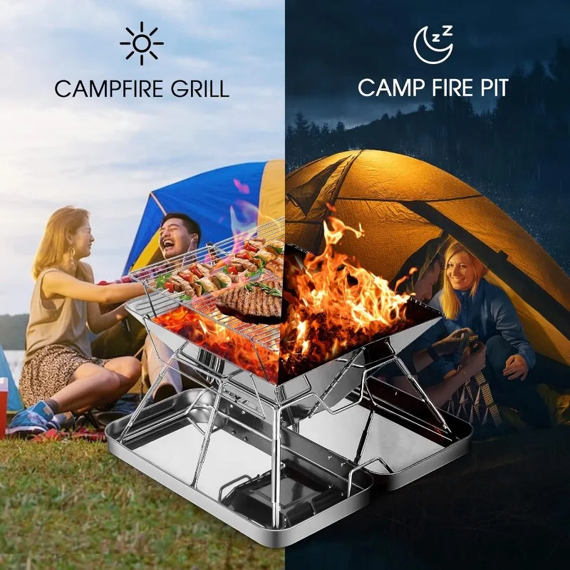 Portable Charcoal Grill Folding Stainless Steel Camping Charcoal Grill Camping Cooking Suitable for Outdoor Charcoal Skewers