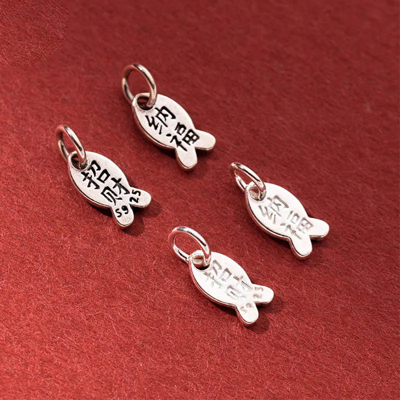 1pc/Lot 925 Sterling Silver Lucky Fish Charms Chinese Blessing Be Rich Good Luck Pendants For Women Men DIY Jewelry Findings