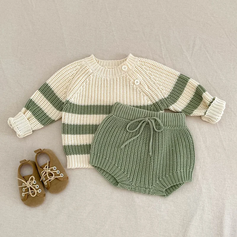 2026 ربيع جديد 0-3Yrs طفل رضيع فتاة الفتيان الملابس مجموعة طويلة الأكمام بلوفر مغزول سترة + PP السراويل الأطفال الملابس دعوى #1