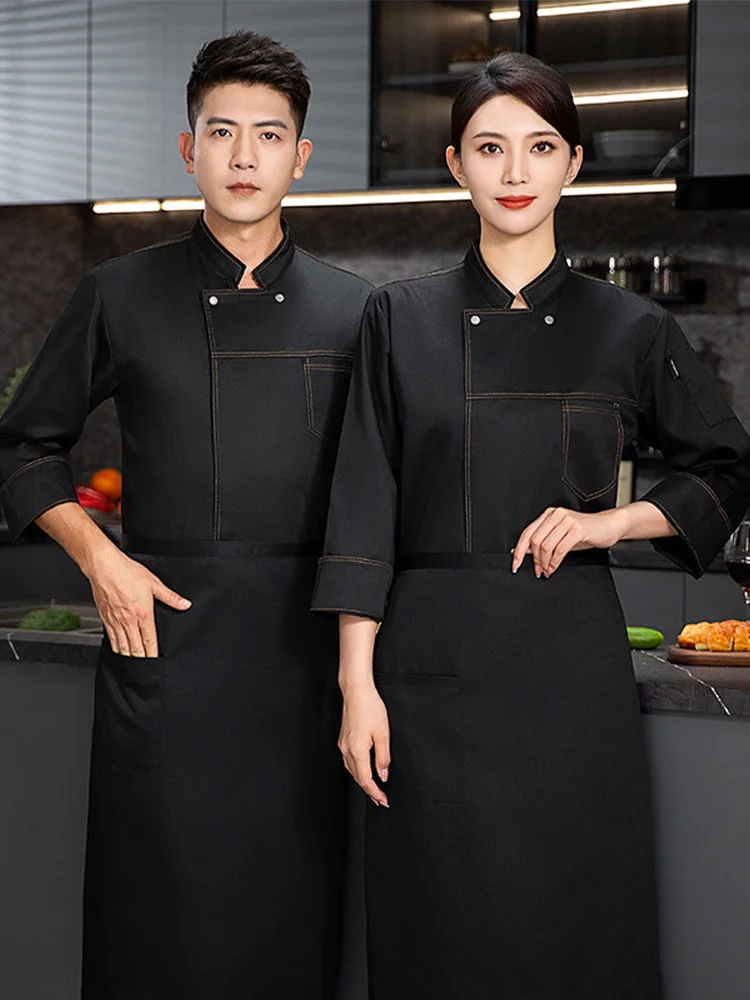 Herren schwarze Koch mantel Koch jacke Schürze für Food Service Hotel Chefkoch Uniform Langarm Restaurant Küche Koch kostüm