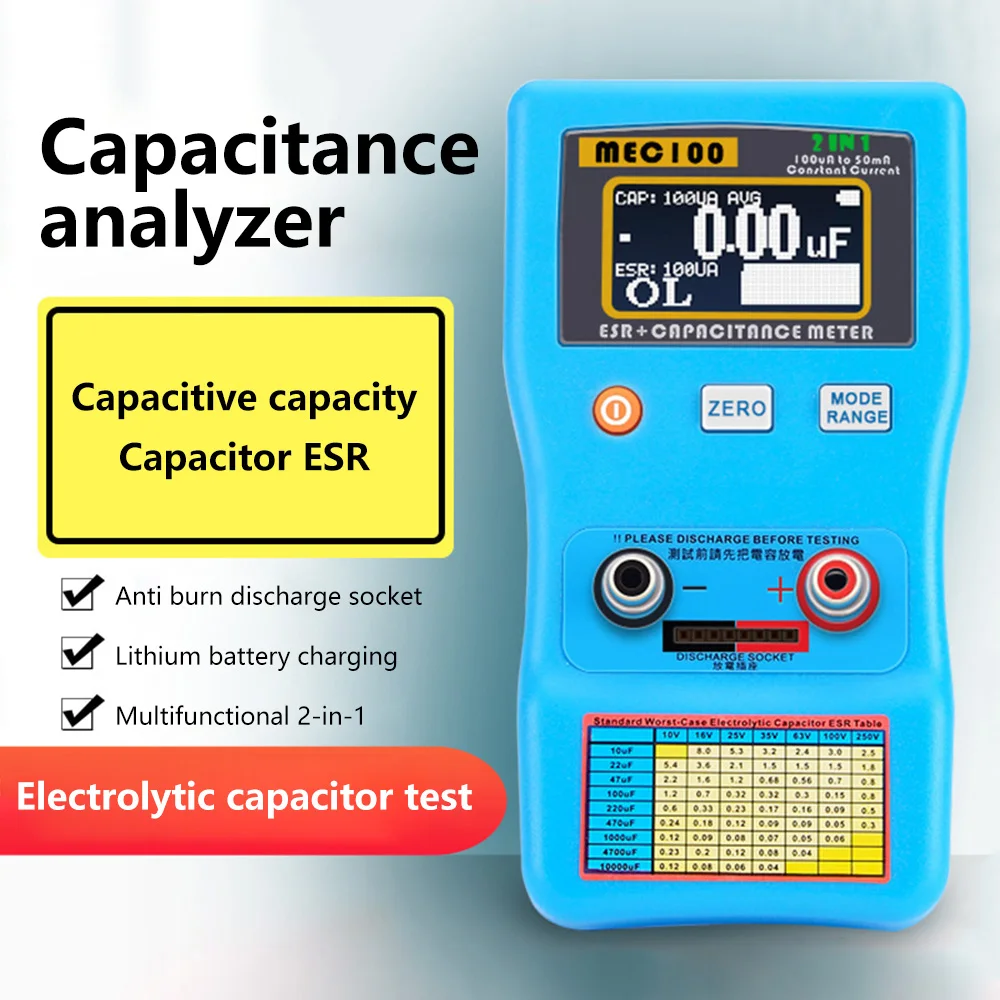 MEC-100 ESR Multi-Meter Capacitance Ohm Meter Professional Measuring Internal Resistance of Capacitor Capacitance Circuit Tester