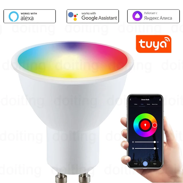 Żarówka LED WiFi GU10 Ściemnialna 5W RGB Smart LIfe APP Praca z Alexa Google Home Lampy Reflektory Ściemnialny Kolor 110V 220V