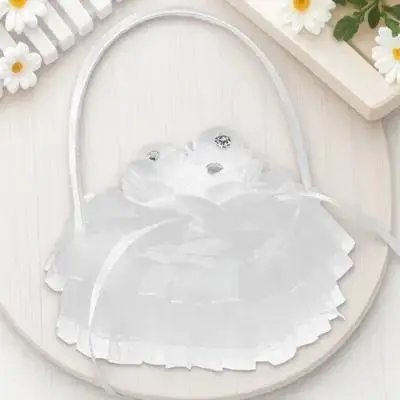 Wedding Ring Pillow Heart Shape Lace Design with Carry Handle Ring Holder for Ceremony Engagement Rings Display Box Bridal