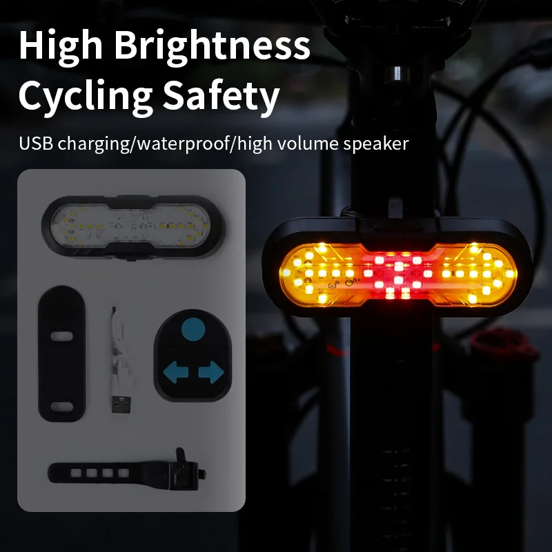 Bicycle Wireless Remote Control Turn Signal Tail Light with Type-C Charging and Horn, Night Riding Warning Light, Cycling Equipm