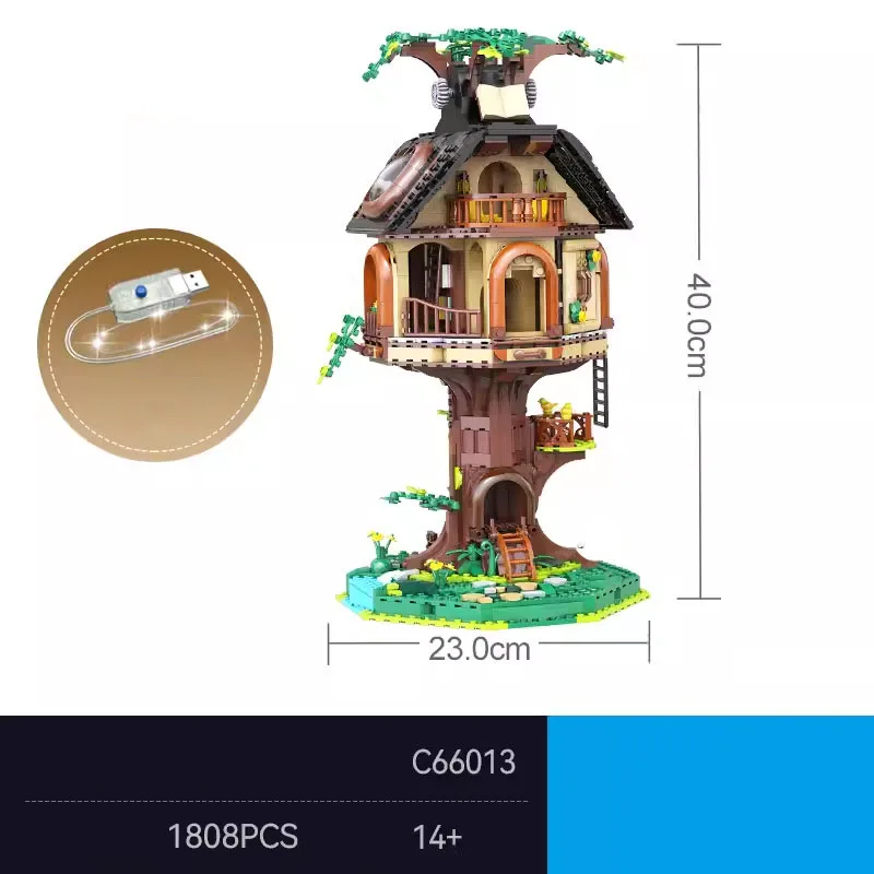 สถาปัตยกรรมสร้างสรรค์ Street View Treehouse Library บล็อก Tree House อาคารอิฐตัวเลขของเล่น Streetscape รุ่น Light