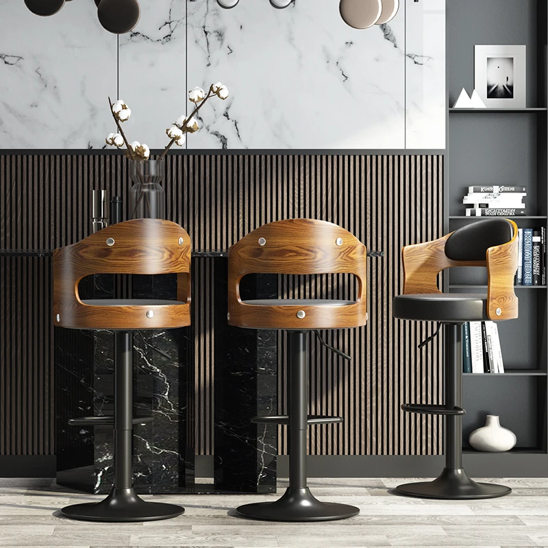 

Bar chair lifting solid wood backrest high stool home modern simple wrought iron bar chair bar stool front desk
