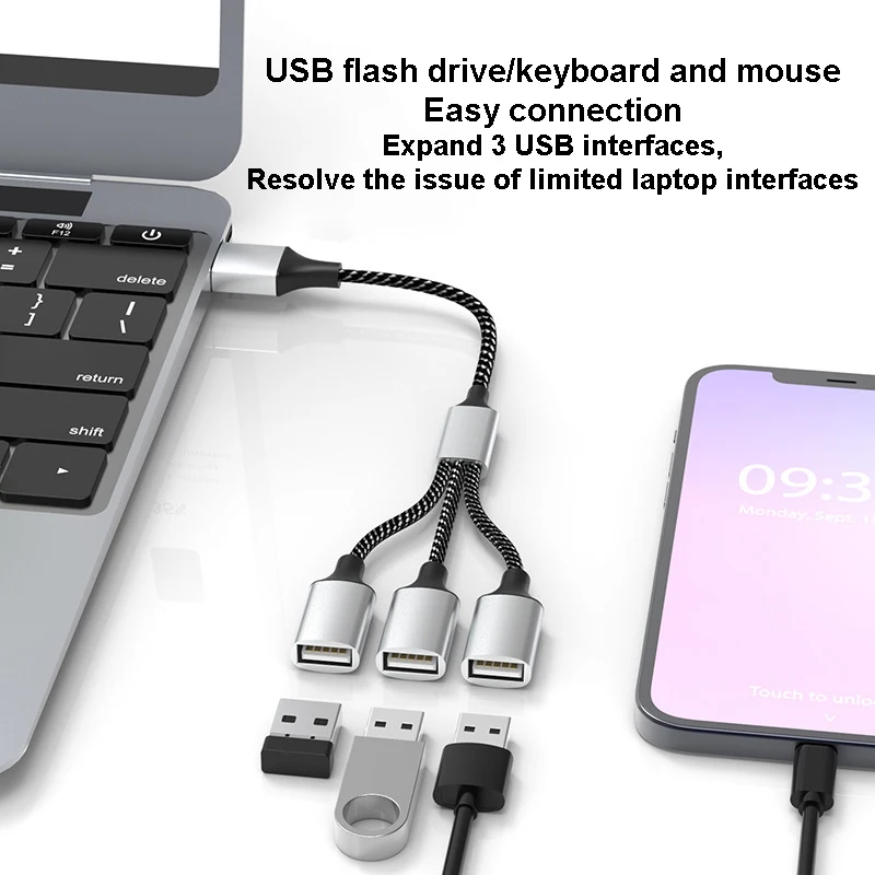 5VUSB Hub Extensions 4 Port Type C Hub USB Splitter Data Transmission High Speed OTG Adapter For Computer Xiaomi Macbook Pro Air
