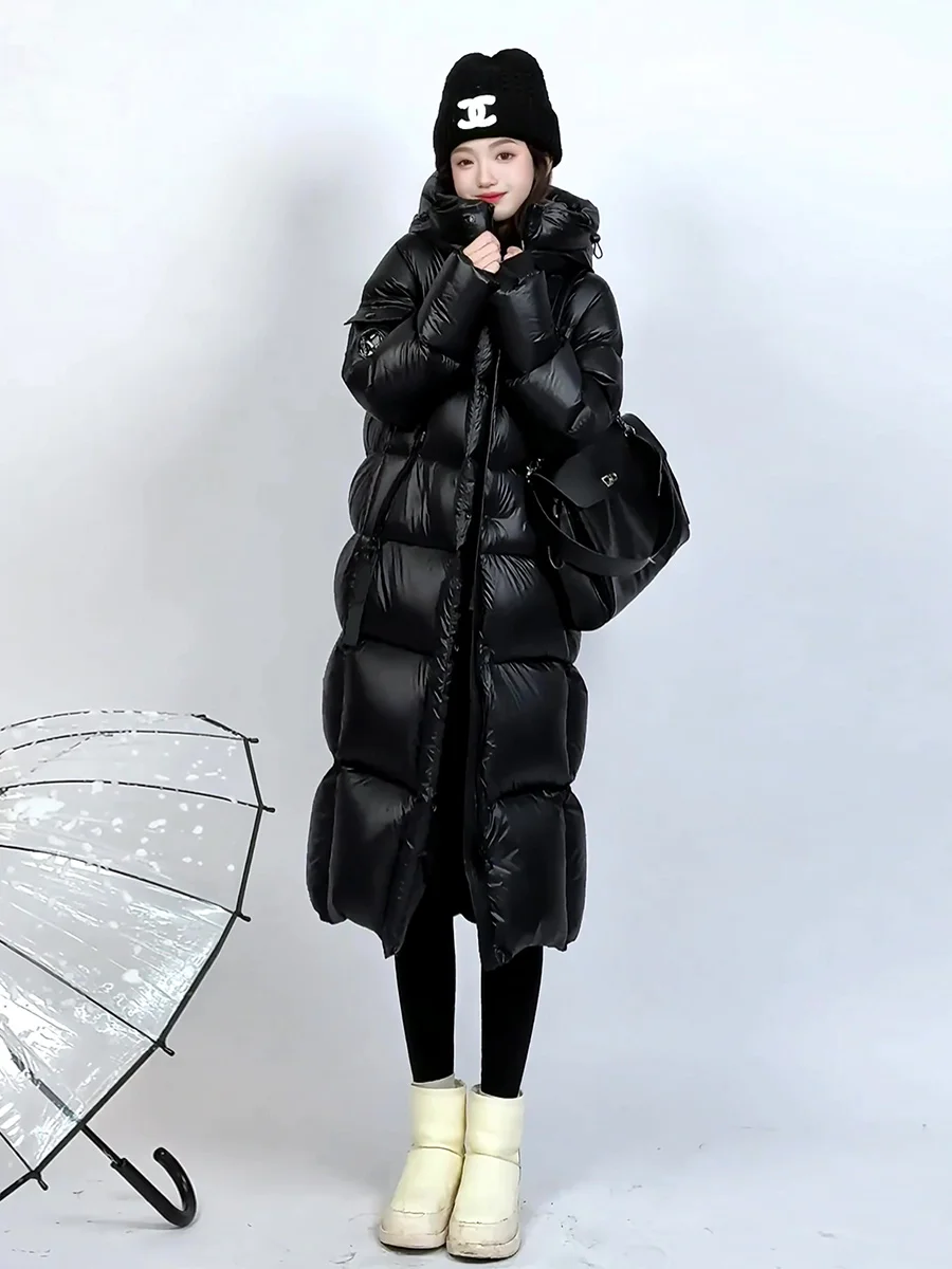 Abrigo Largo de Invierno para Mujer, Estilo Jaet, Color Blanco, con Plumón, Resistente al Frío Extremo, para Viajar al Trabajo, con Gorro