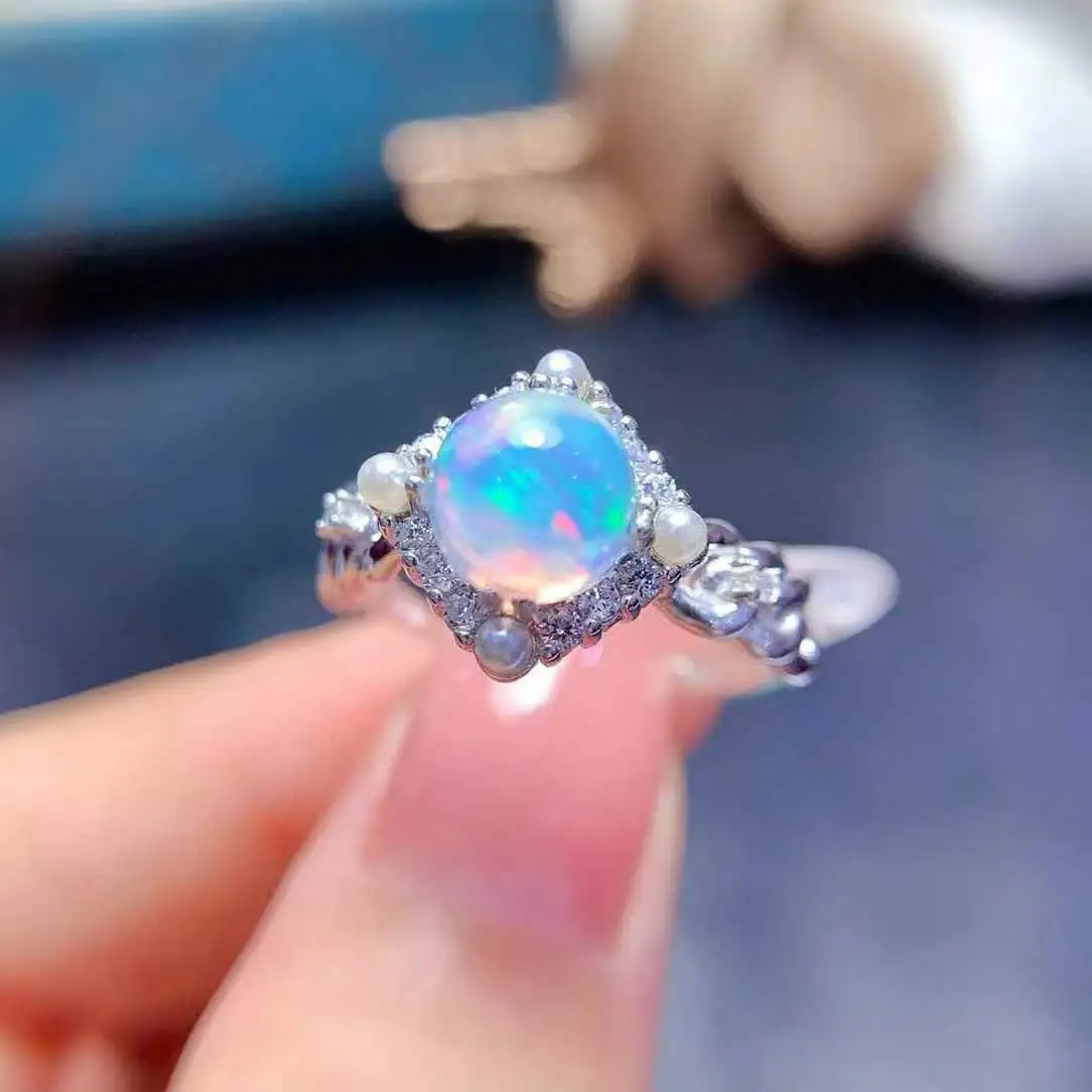 Pure Natural Opal Ring 925 Sterling Silver Luxury Women Wedding ring Fine Jewelry Natural Real Opal