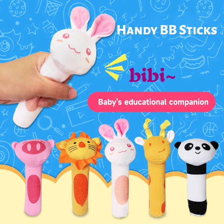 Baby Rattle Toys Soft Cloth Plush Animal Baby Stick Toy 0 12 Months Cartoon Animal BB Stick Hand Bell Toys Baby Toddler Toy Gift