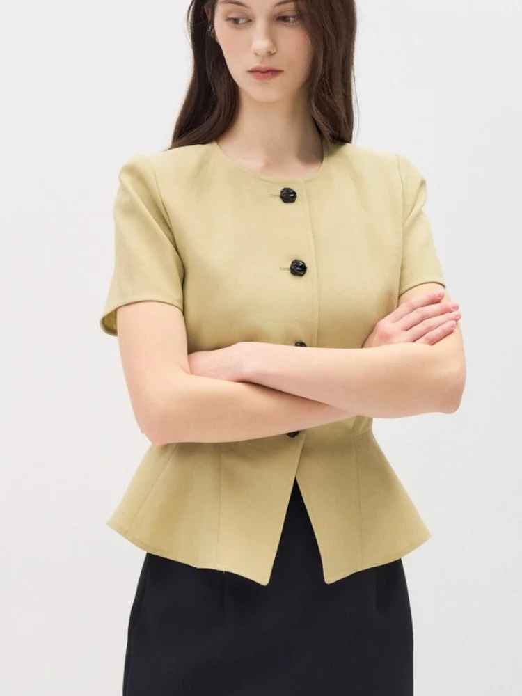 

Elegant Korean Style round Neck Short Sleeve Shirt Slim Fit Cotton Workwear Summer New Arrival Women's Fashion Business Shirt