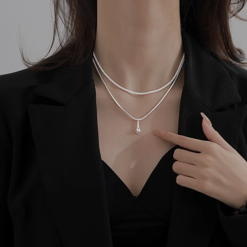 

New 925 Sterling Silver Double Layer Necklace Simple Geometric Shape Pendant Choker Birthday Party Gift for Women Fine Jewelry