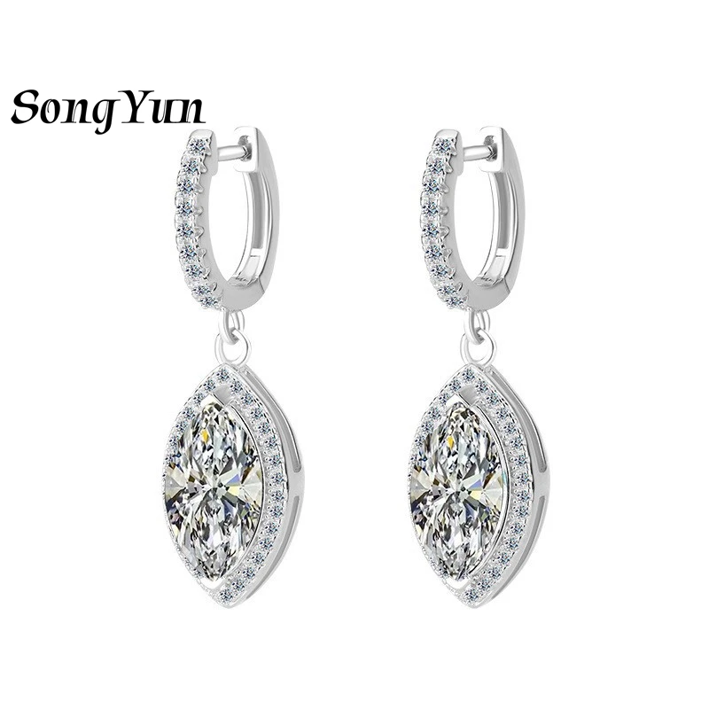 SONGYUN Brand Jewelry 925 Sterling Silver Earrings Moissanite Diamond Hoop Fashion for Women 18K Gold Plated MST Patent Earring
