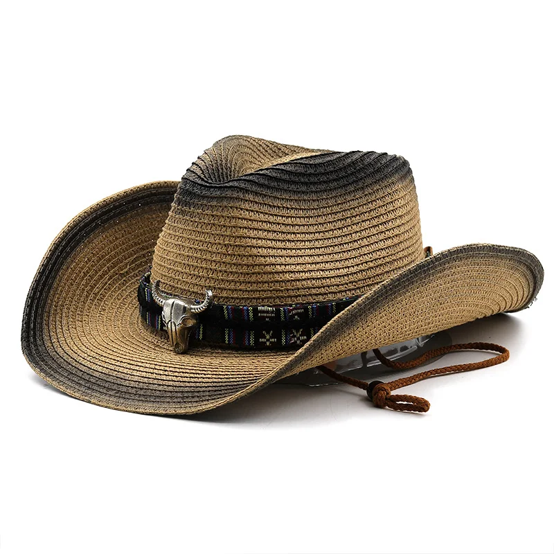 Hat Panama Retro Straw Cowboy Summer Hats for Women Men Fedora Wide Brim Belt Decorate British Style Jazz Sombrero Cap