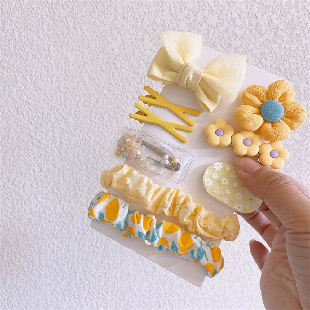 9Pcs/Set Korean Girls Hair Accessories Set Hair Clips Pins Elastic Hair Tie Scrunchies Birthday Gift For Baby Girls Kids