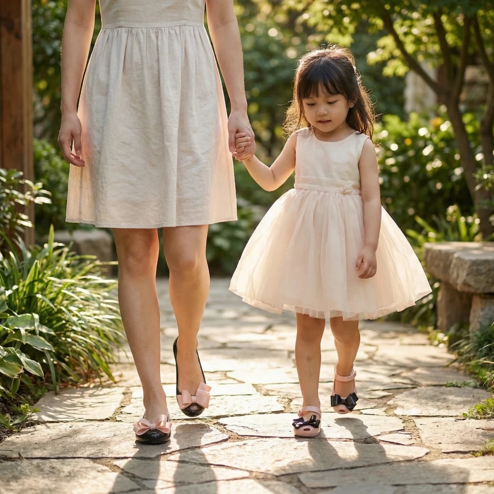 Summer 2026 Parent Child Jelly Shoes Mom Daughter Fish Mouth Bow Beach Shoes Women Girls Non-slip Lightweight Fragrant Sandals
