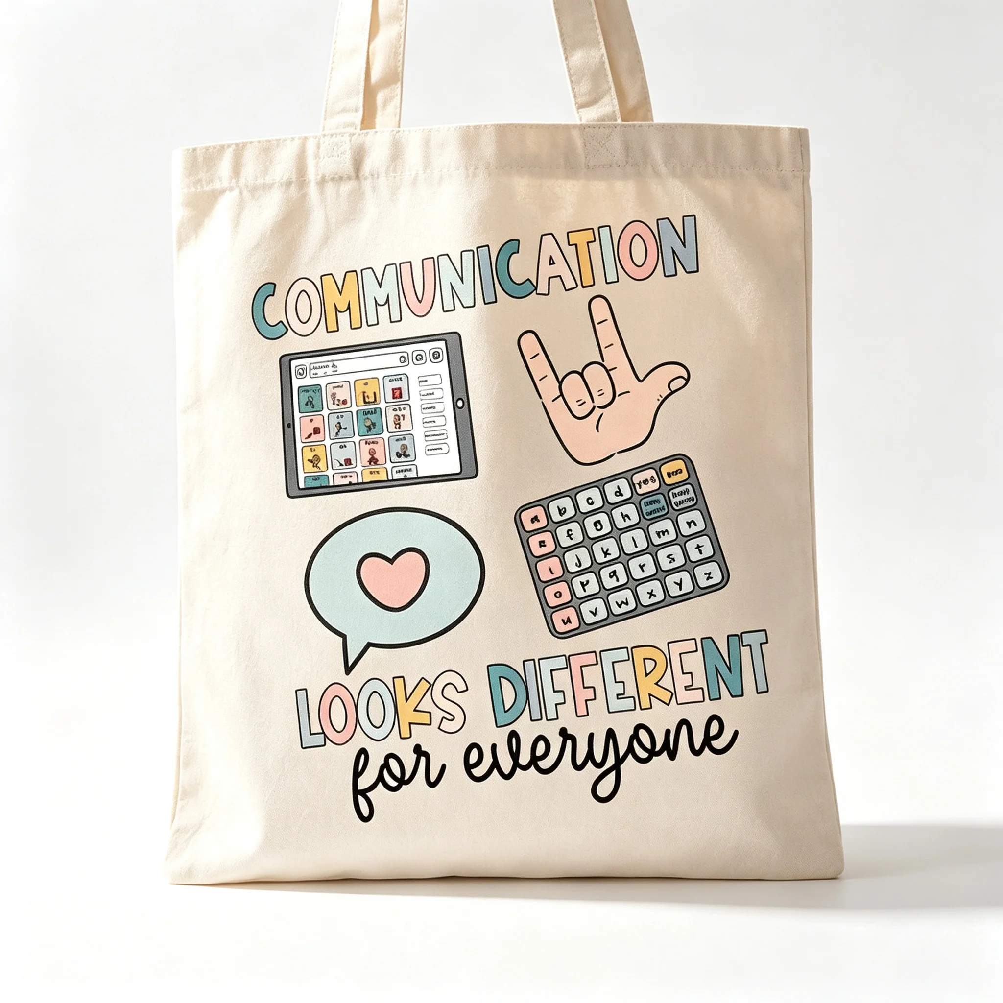 Communication Looks Different for Everyone Tote Bag SLP Special Education Teacher Gift Canvas Shoulder Shopping Bag