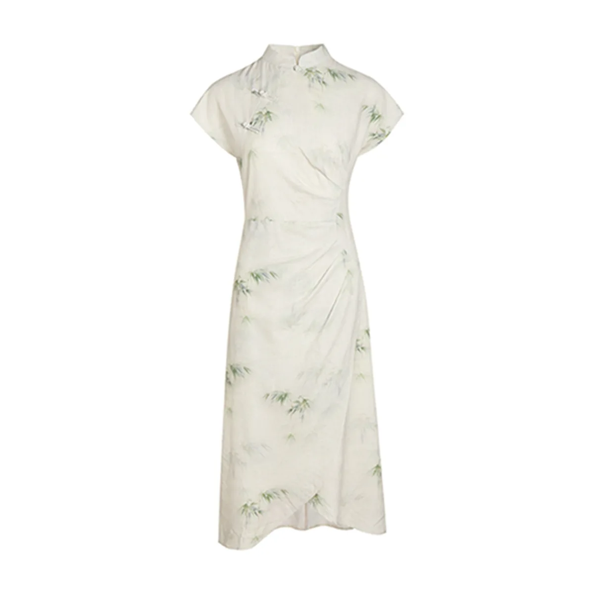 Nieuwe Chinese Stijl Verbeterde Cheongsam Zomer Beige Elegante Jurk Met Korte Mouwen Voor Dames Dagelijkse Feestjurken