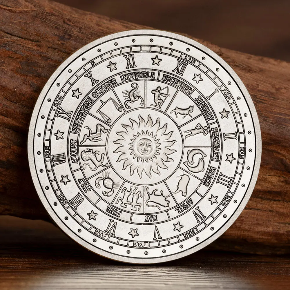 برج الحمل تنقش العتيقة الفضة مطلي عملة تذكارية 12 علامة زودياك شارة معدنية عملات للأصدقاء