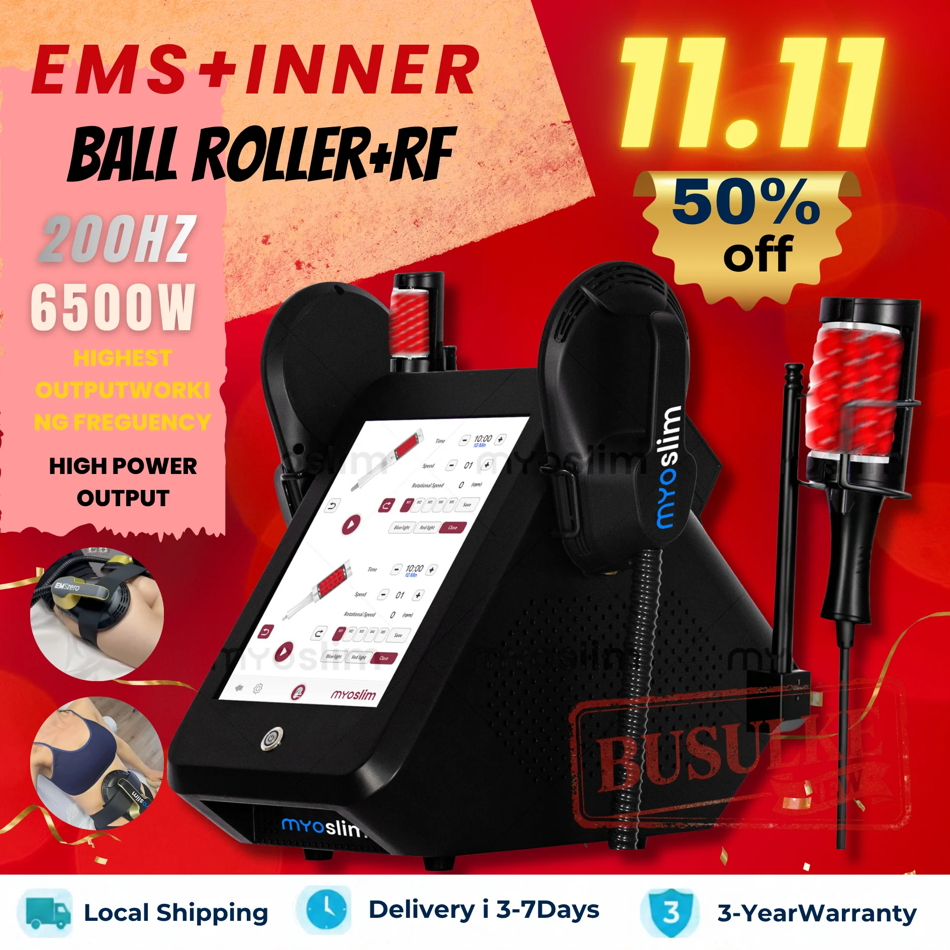 MYOSLIM 3000W 2 in 1 EMS Roller Machine Diamond Inner Ball Roller Professional Body Sculpting Skin Smoothing Buttocks Lift Salon