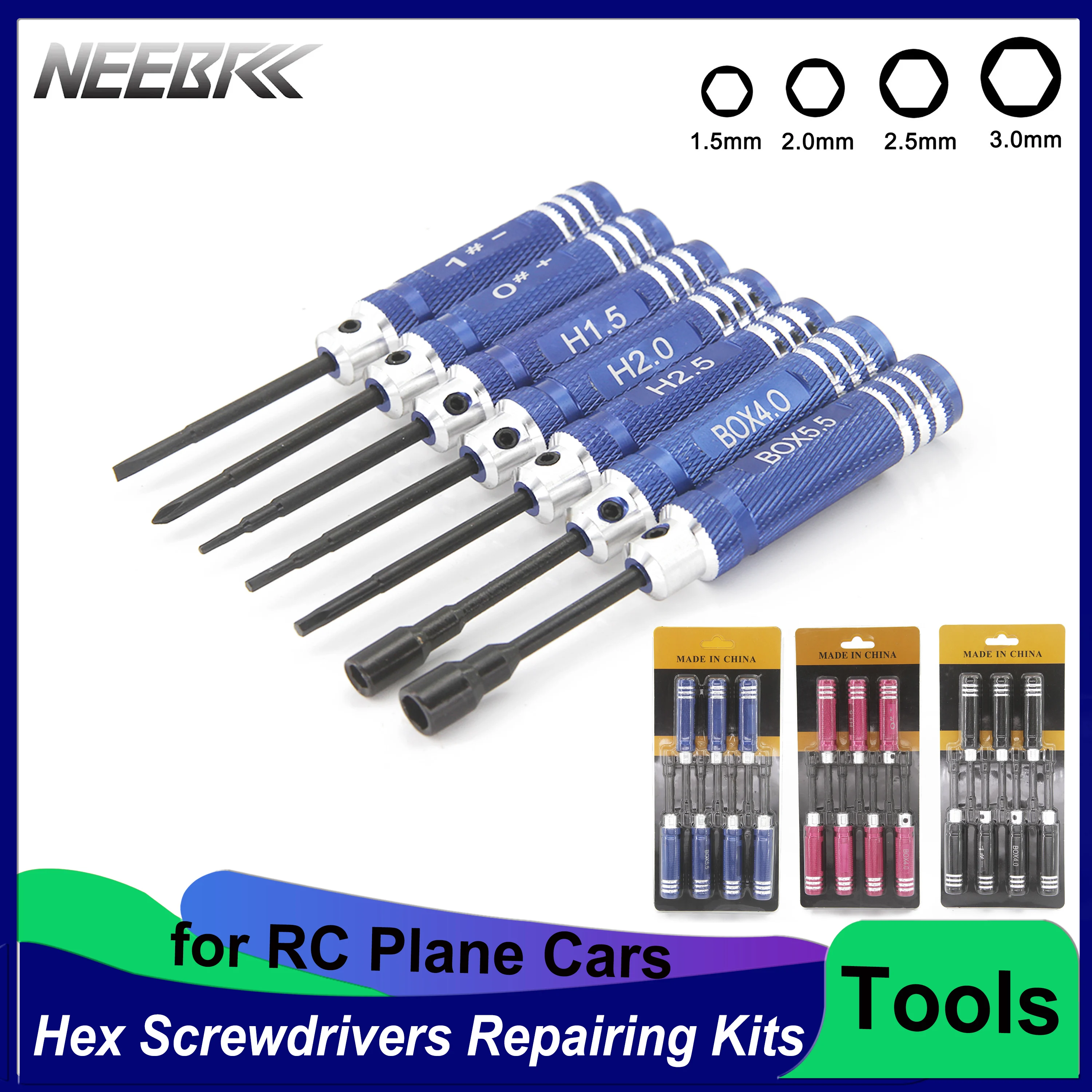 

NEEBRC 4PCS 7PCS Hex Screwdrivers 4IN1 6IN1 8IN1 Screw Driver 1.5 2.0 2.5 3.0mm Tool Kit for RC Plane FPV Racing Drone Cars Boat