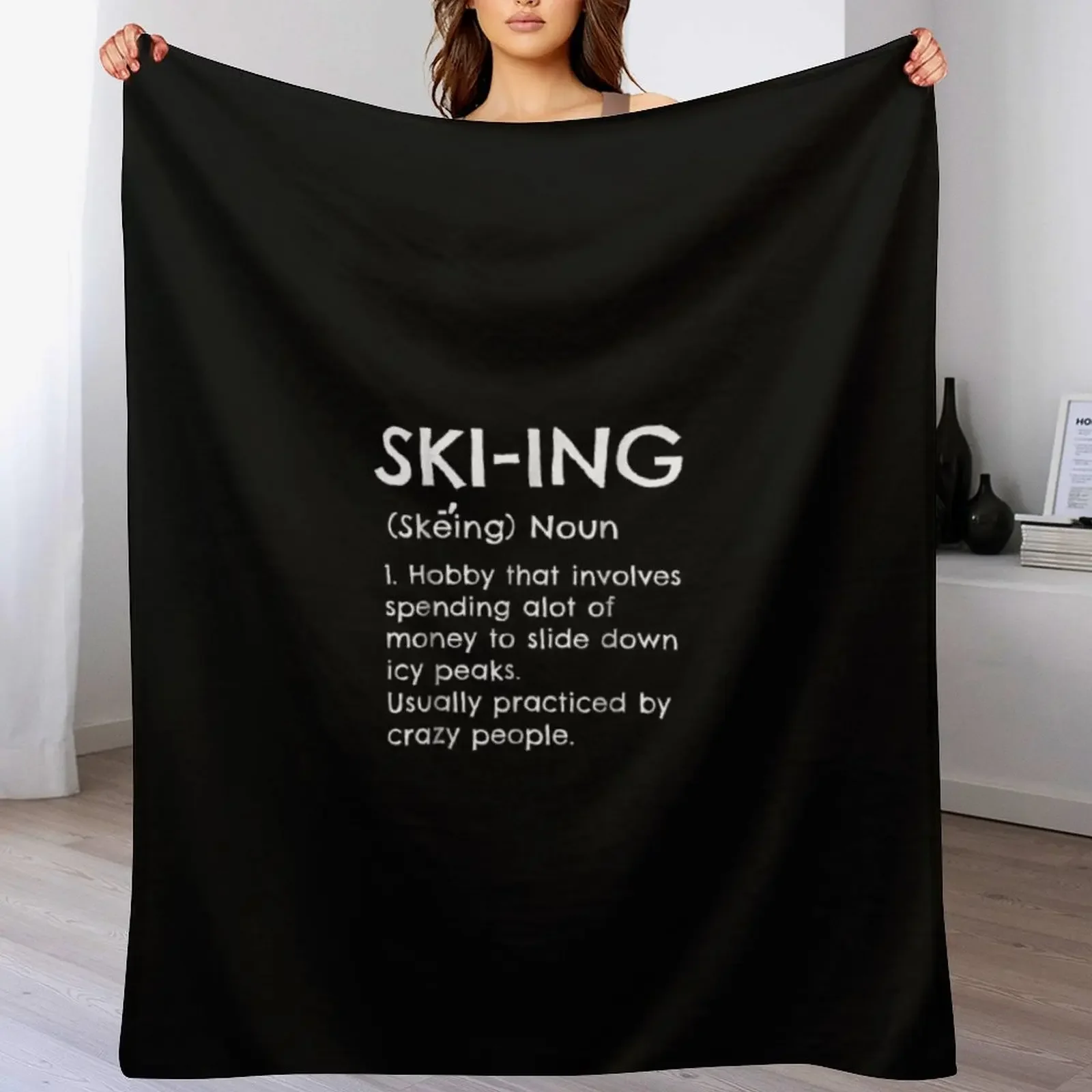 

Funny Skiing Definition Ski Gift Idea For Skiers Throw Blanket Furry Cute Plaid Bed Blankets