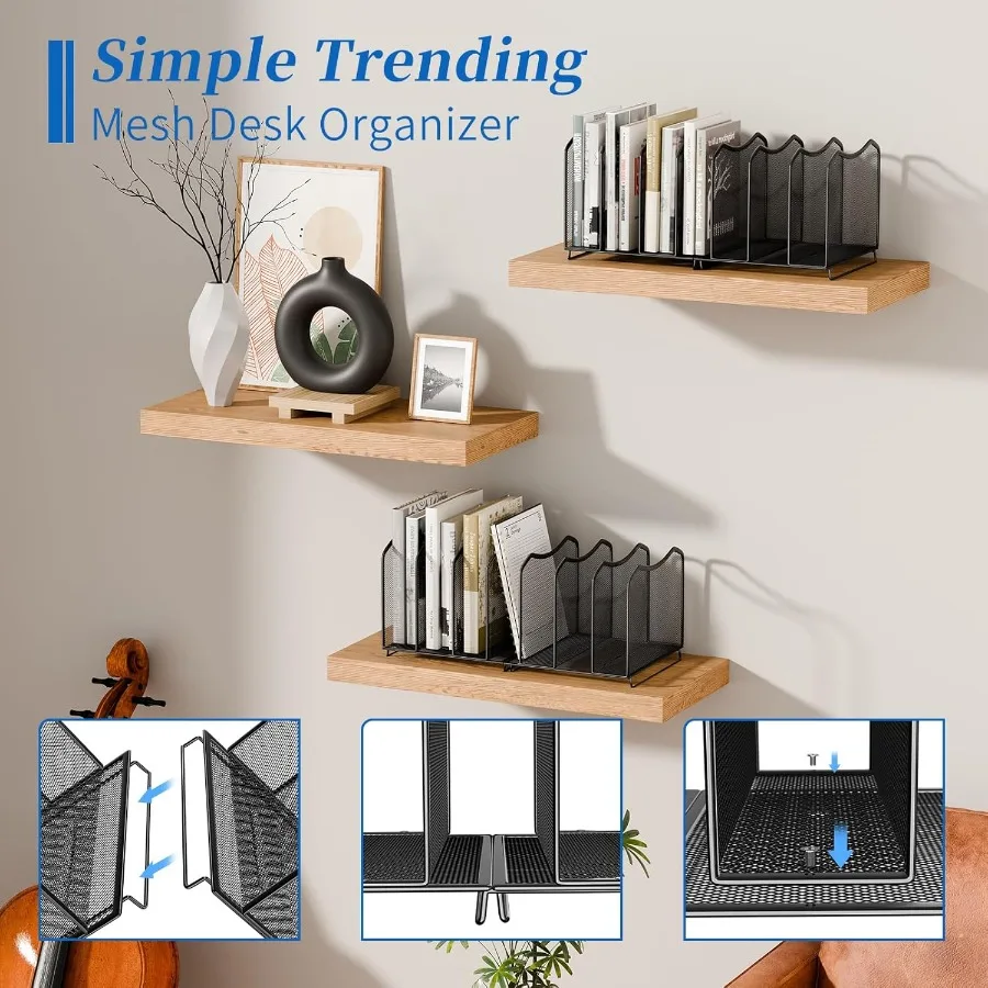 منظم فارز ملفات سطح المكتب الشبكي مكون من 7 أقسام رف كتب للمكتب والمنزل والمكتب باللون الأسود #4