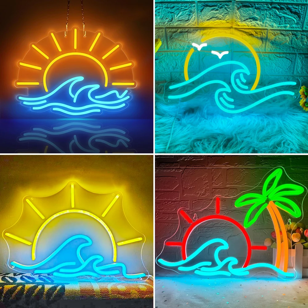 

Sunset Neon Sign Wave Art Neon Dimmable Light For Room Decoration USB Power over Sea Neon For Home Sea View Theme Hotel Decor