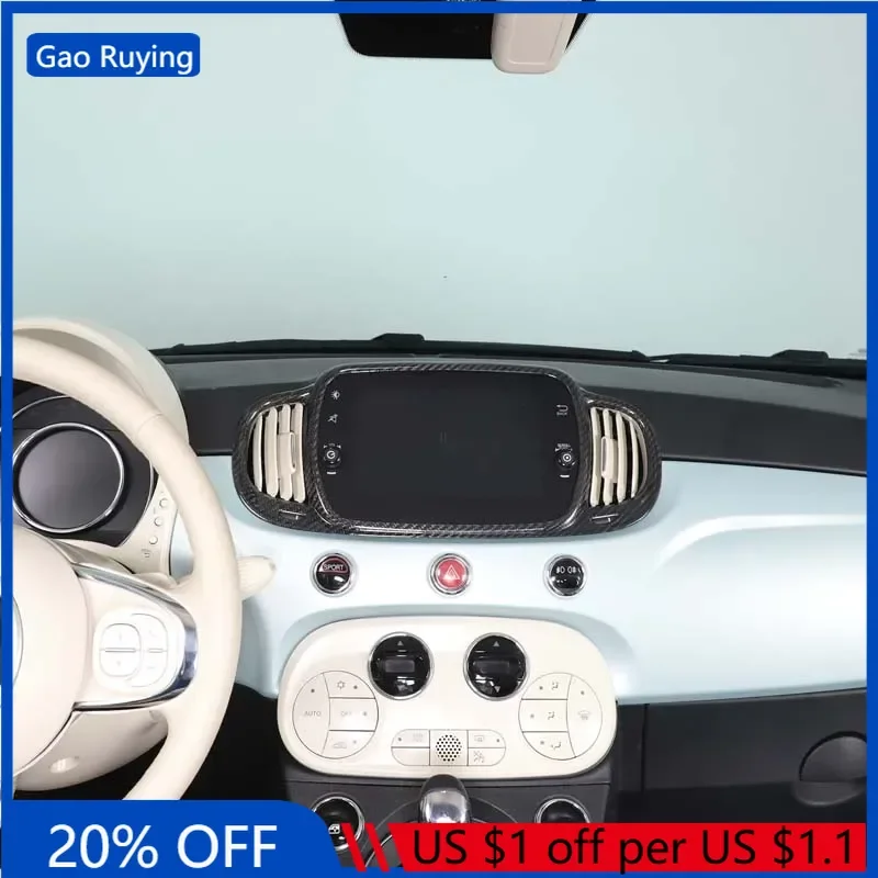 

Real Carbon Fiber Car Central Control AC Air Outlet Panel Frame Cover Trim Interior Car Accessories For Fiat 500 2021-2023