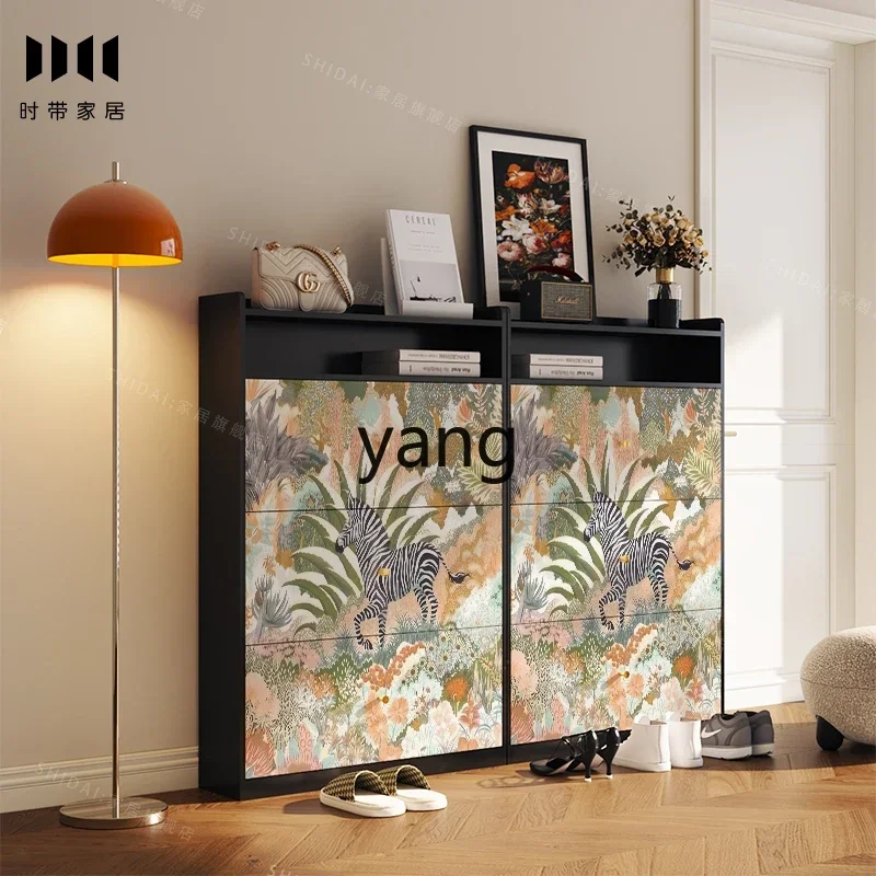 LH solid wood ultra-thin shoe cabinet, household large-capacity tipping bucket entrance storage cabinet at the entrance