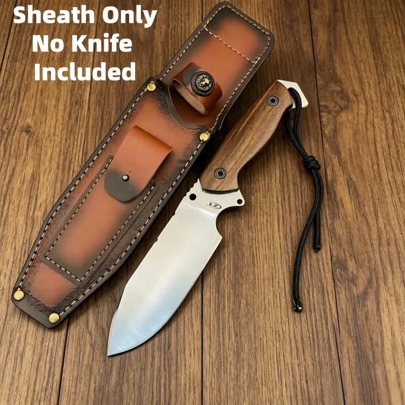 Vintage Circle Emboss Split Cowhide Knife Sheath Metal Snap Multi Rivet Waist Belt Tool Scabbard Sheath Only No Knife Included
