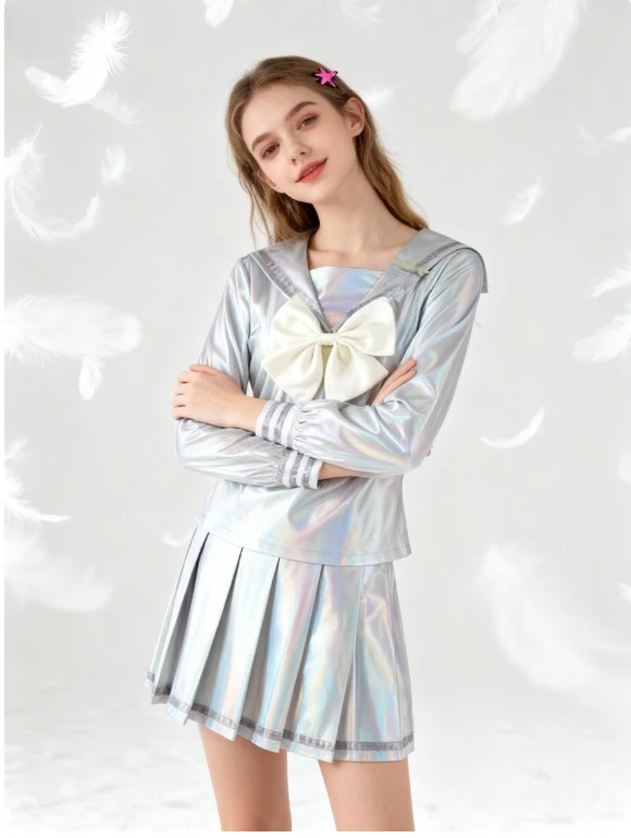 أزياء كانجيل جيم المحتاجة للفتيات ذات الجرعة الزائدة التأثيرية للفتيات في الحرم الجامعي اليومي JK زي جلد الليزر والشعر المستعار مجموعة كاملة من الزي الهزلي #6