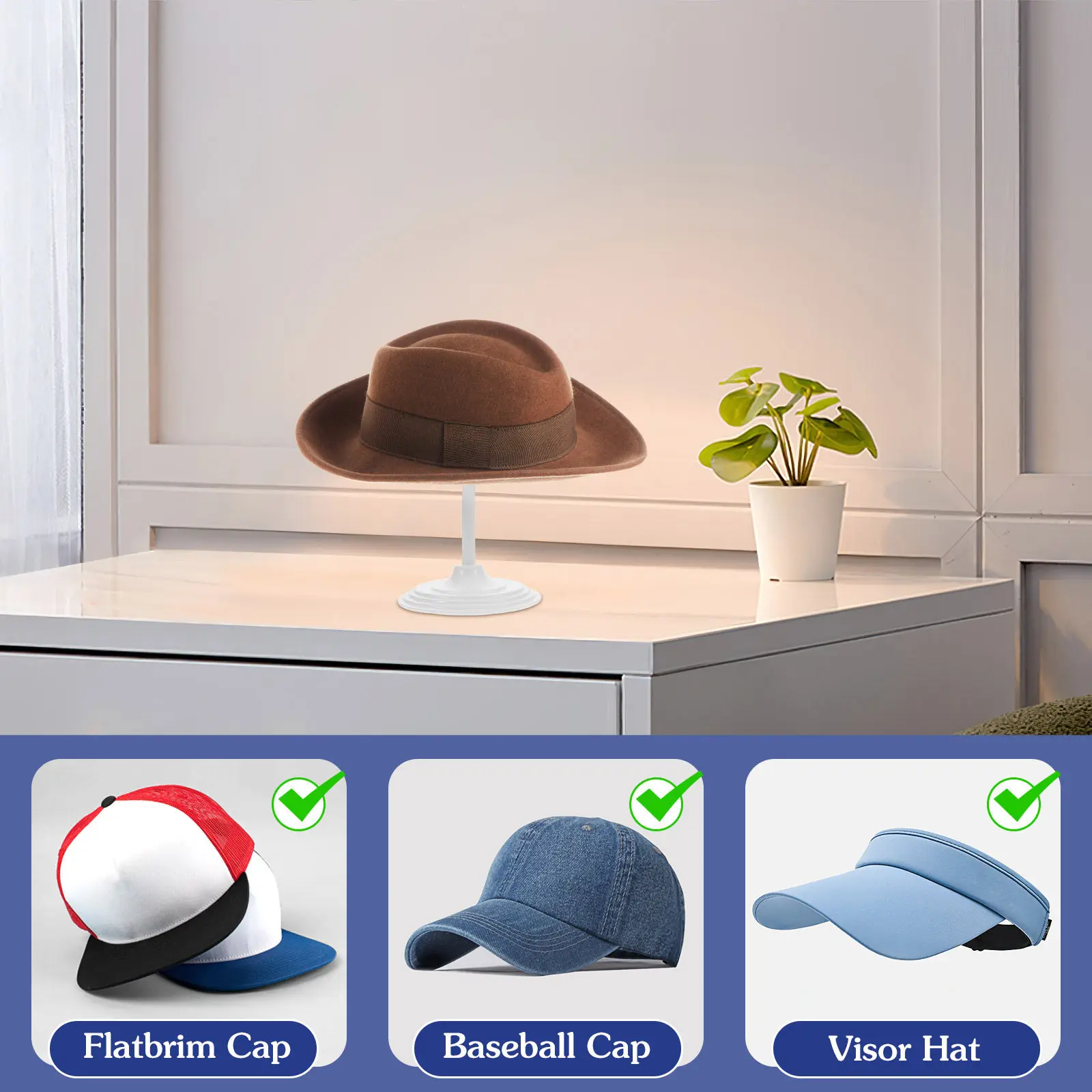 Baseball Cap Hat Stand Organizer Domed Display Rack Holder Tabletop Bedroom Closet Dresser Office Countertop Hat Storage