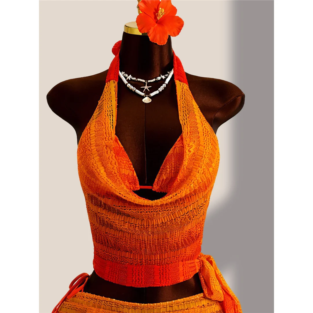 Mit Rock, Farbverlauf, Neckholder-Bikini, Damen-Badebekleidung, Damen-Badeanzug, vierteiliges Bikini-Set, Badeanzug, Badebekleidung, Schwimmanzug V8219 – Detail 17
